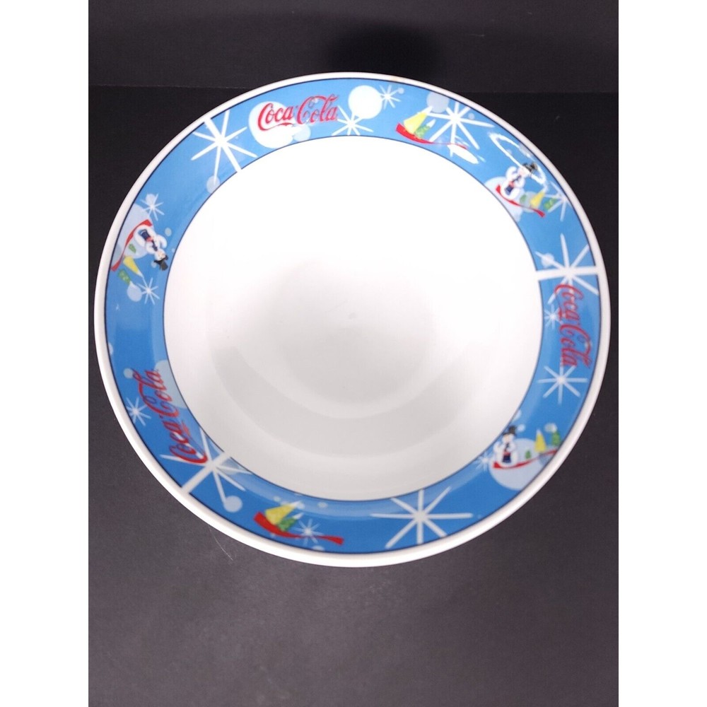 Coca Cola Laughing Snowman Dish‎ Holiday Winter Soup Cereal Salad Bowl 8"